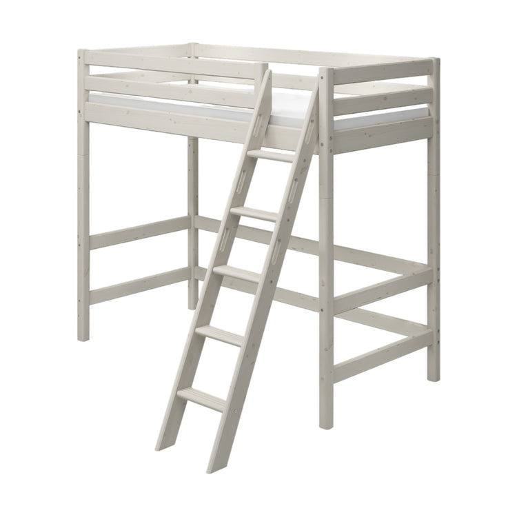 Flexa. Classic high bed with slanting ladder - 210cm - White washed