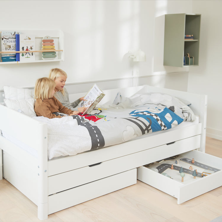 Flexa. White bed with trundle pullout bed - 210cm - White