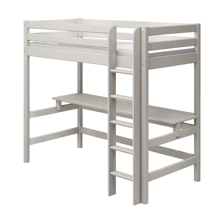 Flexa. Classic high bed with straight ladder and desk - 210cm - Grey washed