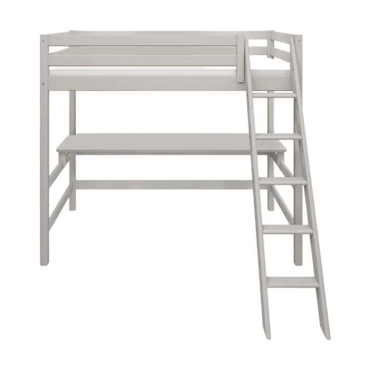 Flexa. Classic high bed with slanting ladder and desk - 210cm - Grey washed