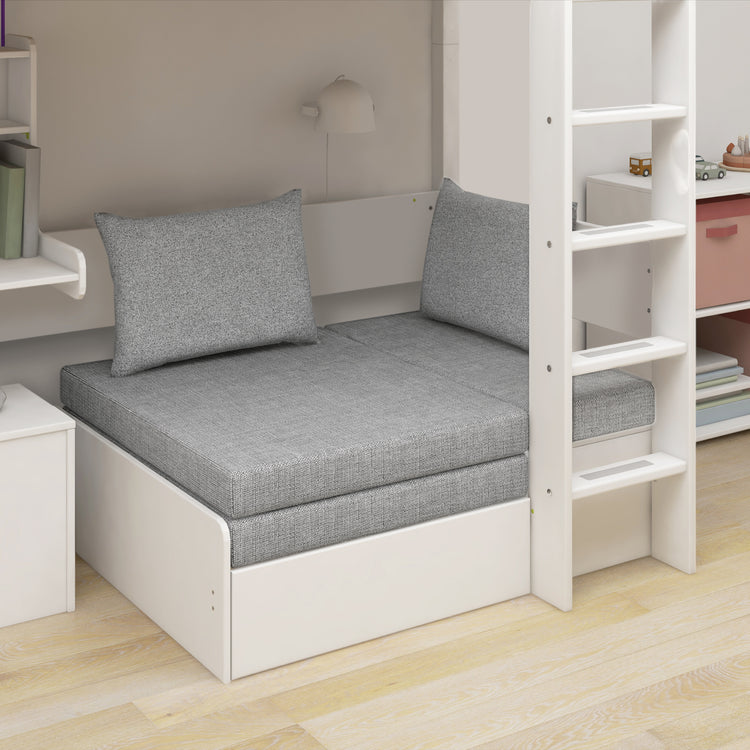 Flexa. White high bed with casa module and straight ladder - 210cm - White