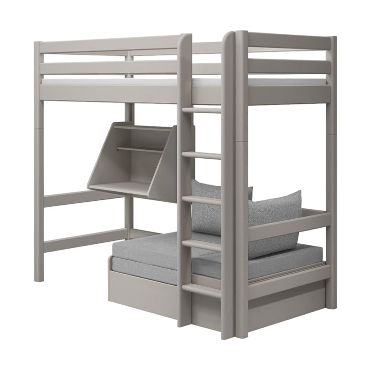 Flexa. Classic high bed with casa module and straight ladder - 210cm - Grey washed