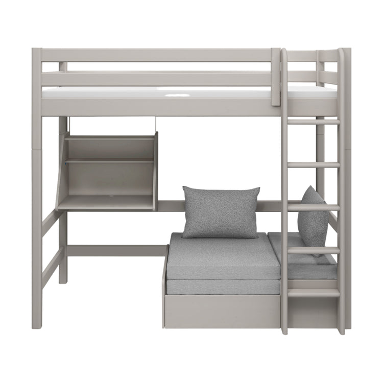 Flexa. Classic high bed with casa module and straight ladder - 210cm - Grey washed