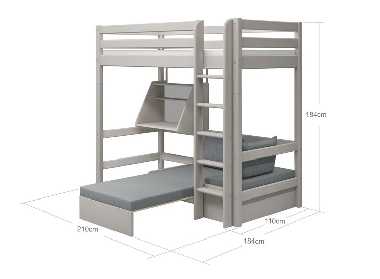 Flexa. Classic high bed with casa module and straight ladder - 210cm - Grey washed