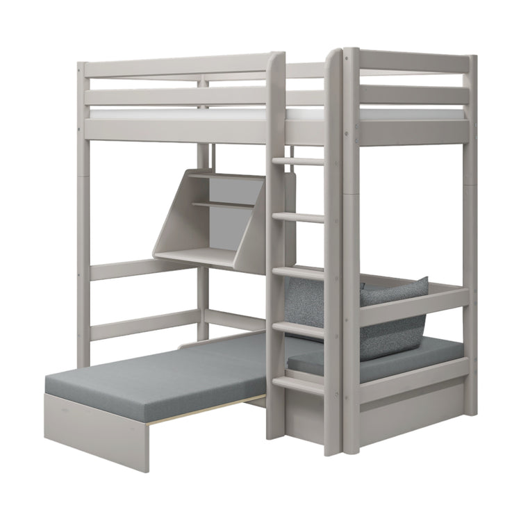 Flexa. Classic high bed with casa module and straight ladder - 210cm - Grey washed