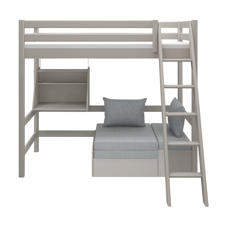 Flexa. Classic high bed with casa module and slanting ladder - 210cm - Grey washed