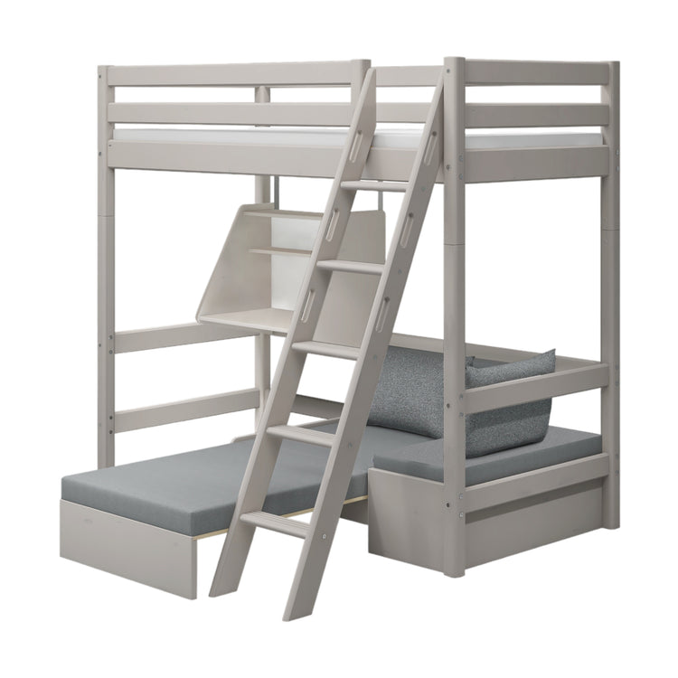 Flexa. Classic high bed with casa module and slanting ladder - 210cm - Grey washed