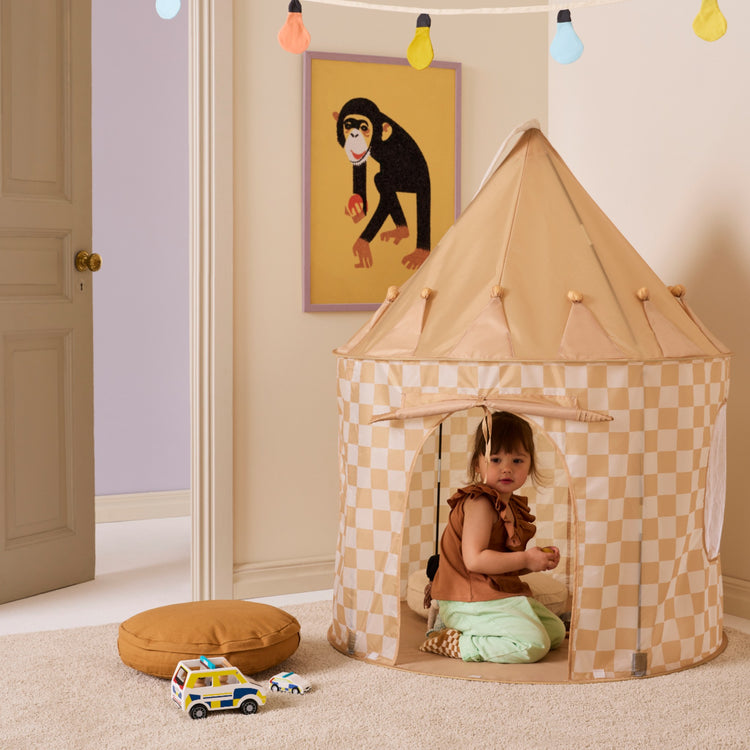 KIDS CONCEPT. Play tent check yellow