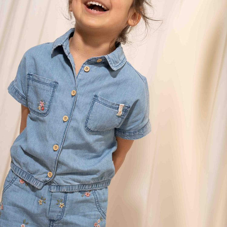 LITTLE DUTCH. Blouse short sleeves Denim