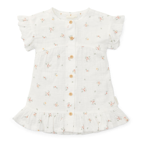 LITTLE DUTCH. Muslin dress short sleeves White Meadows - 80