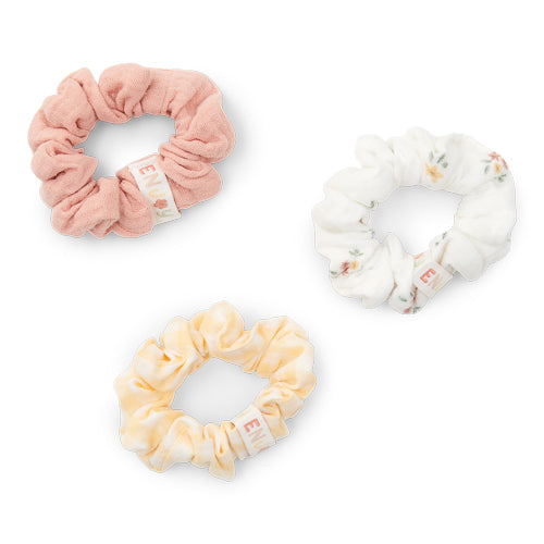 LITTLE DUTCH. 3-pack scrunchies White Meadows / Sunshine Checks / Flower Pink