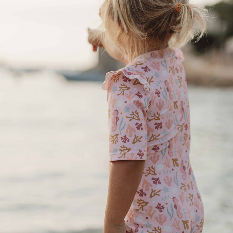 LITTLE DUTCH. Swimsuit short sleeves ruffles Ocean Dreams Pink - 98/104