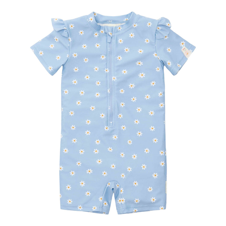 LITTLE DUTCH. Swimsuit short sleeves ruffles Daisies Blue - 98/104