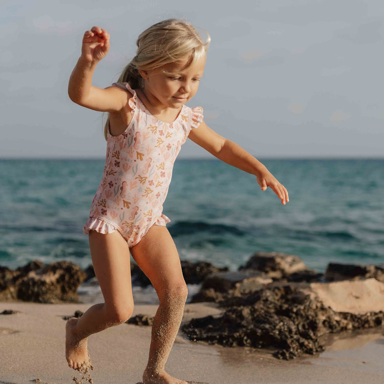 LITTLE DUTCH. Bathsuit ruffles Ocean Dreams Pink - 98/104