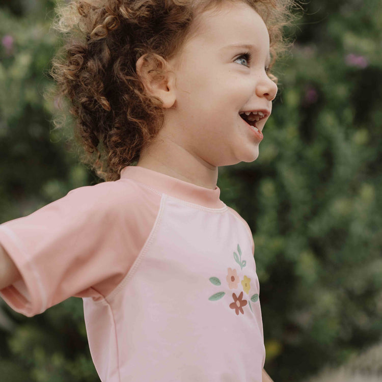 LITTLE DUTCH. Swim T-shirt short sleeves Flower Pink - 98/104