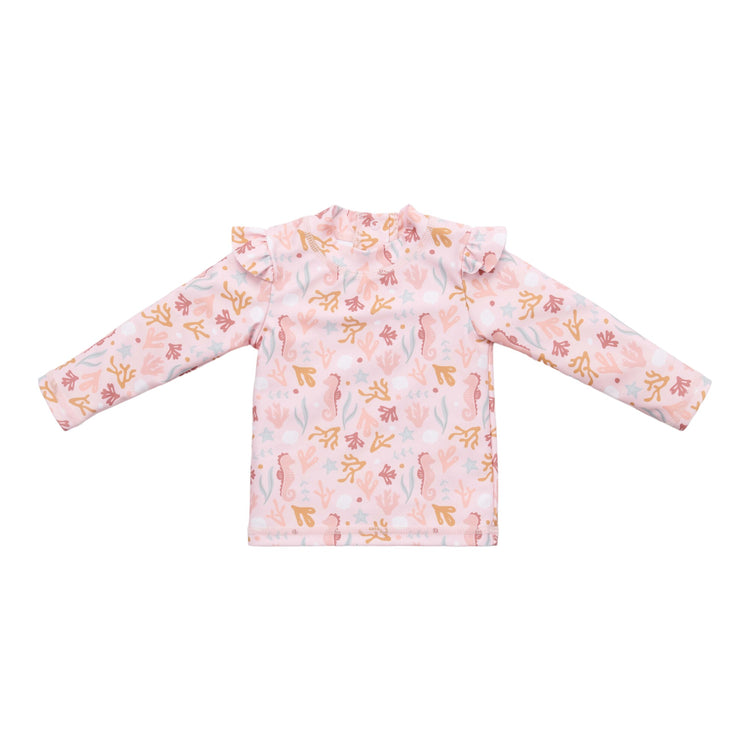 LITTLE DUTCH. Swim T-shirt long sleeves ruffles Ocean Dreams Pink - 62/68