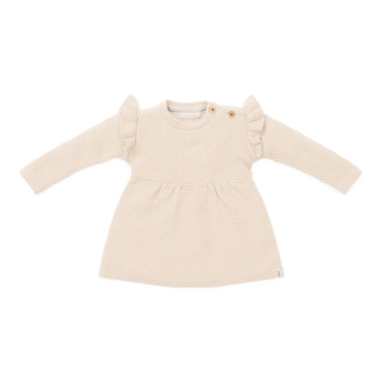 LITTLE DUTCH. Knitted dress long sleeves ruffles Sand - 56