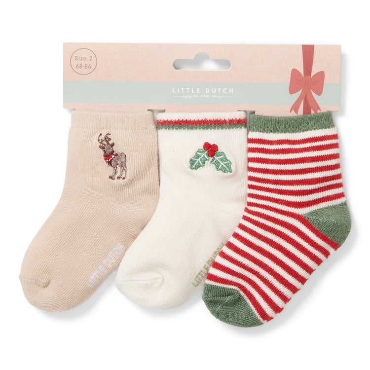 LITTLE DUTCH. Σετ 3 ζευγάρια βρεφικές κάλτσες Christmas - Νο 1