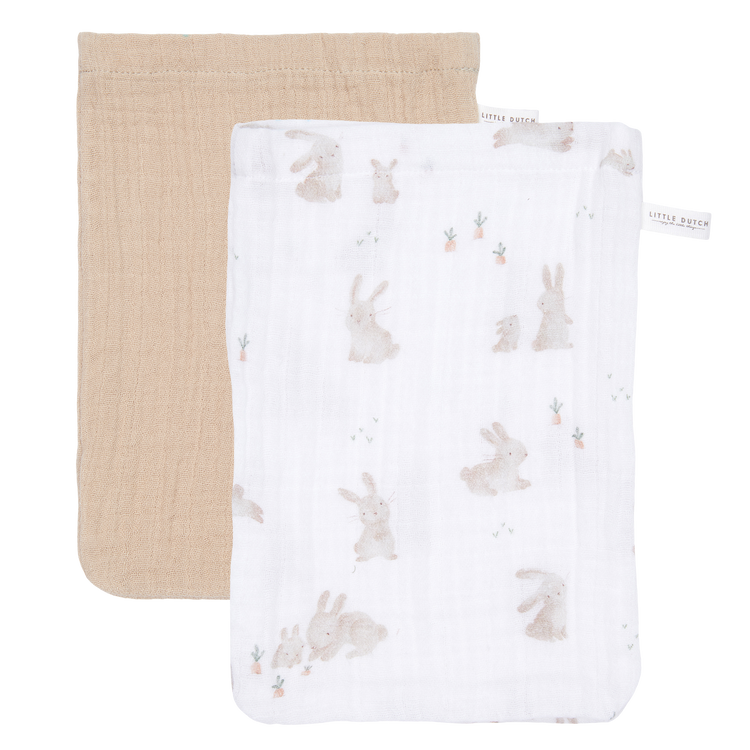 LITTLE DUTCH. Washcloths set muslin Baby Bunny / Beige