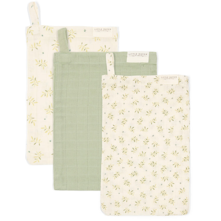 LITTLE DUTCH. Washcloths set muslin Blueberry Leaves