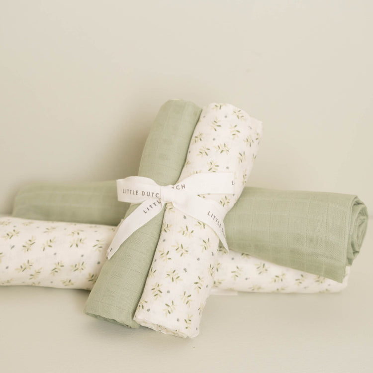 LITTLE DUTCH. Swaddles muslin Blueberry Leaves / Sage 70x70