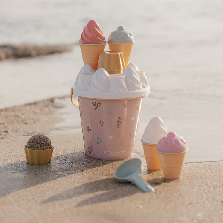 LITTLE DUTCH. Σετ κουβαδάκια παραλίας Ice Cream Ocean Dreams Ροζ