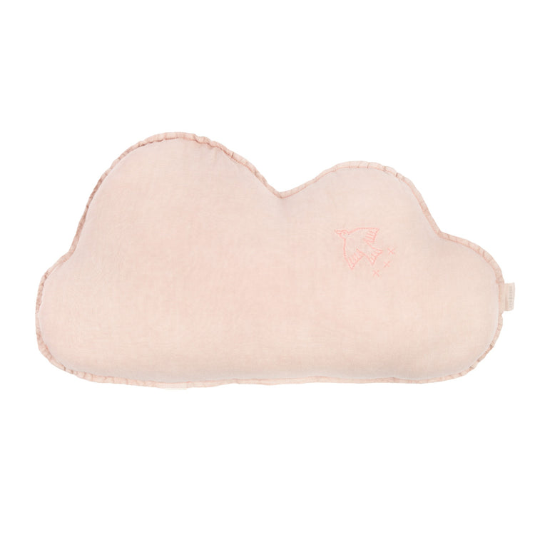 L1N0. Embroidered cloud cushion French linen Mauve Pink