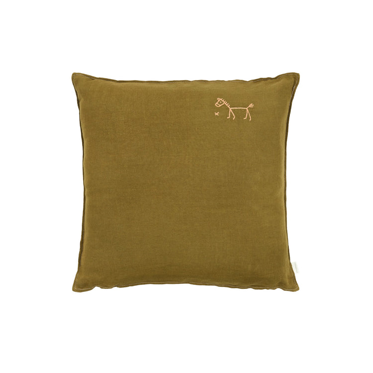 L1N0. Embroidered square cushion Moss Green 45x45