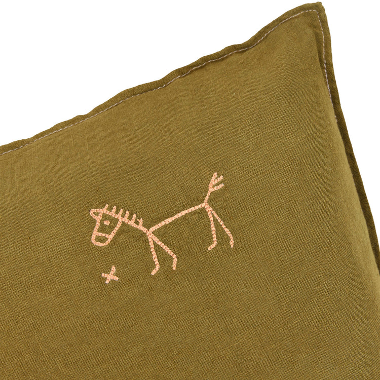 L1N0. Embroidered square cushion Moss Green 45x45