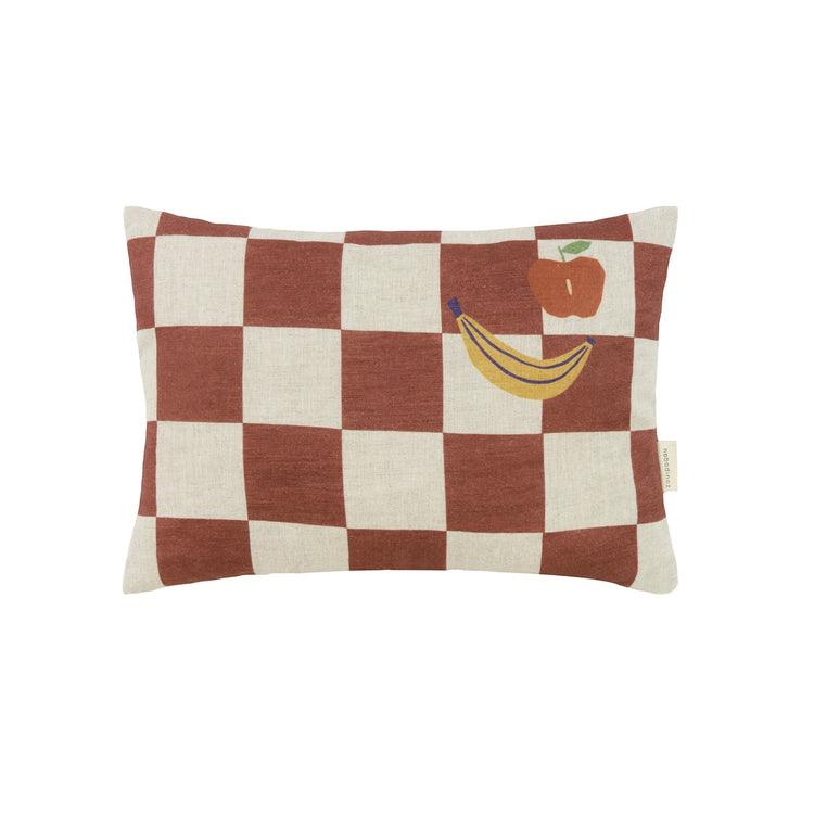 VIBES. Rectangular cushion linen Maroon Checks Fruits 33x22 S