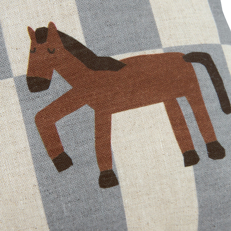 VIBES. Rectangular cushion linen Blue Tiles Horse 33x22 S