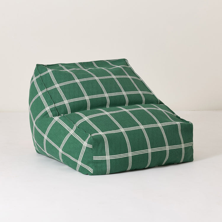 VIBES. Armchair beanbag Green White Windowpane 74x40x60