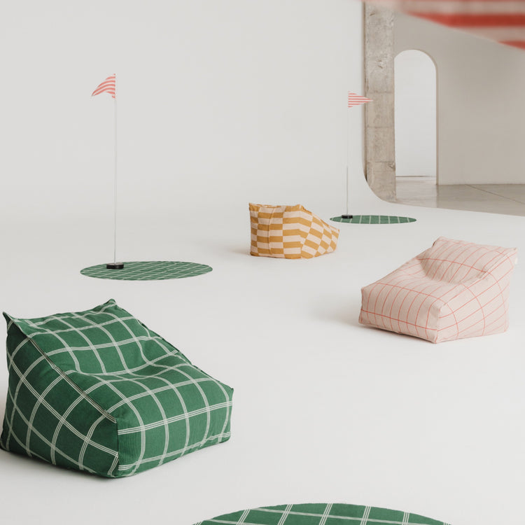 VIBES. Armchair beanbag Green White Windowpane 74x40x60