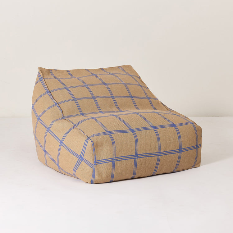 VIBES. Armchair beanbag Brown Blue Windowpane 74x40x60