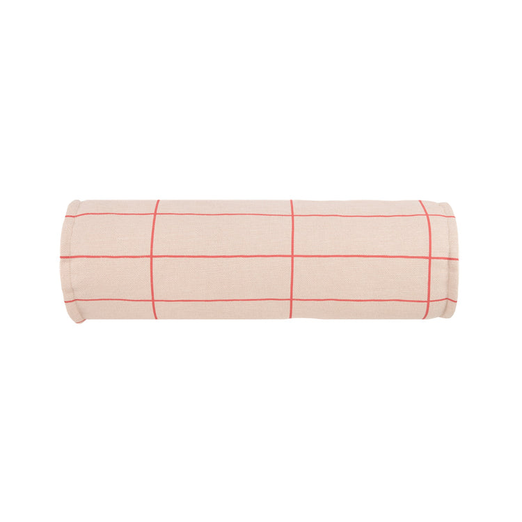 VIBES. Cylinder cushion Pink Red Grid 50x18