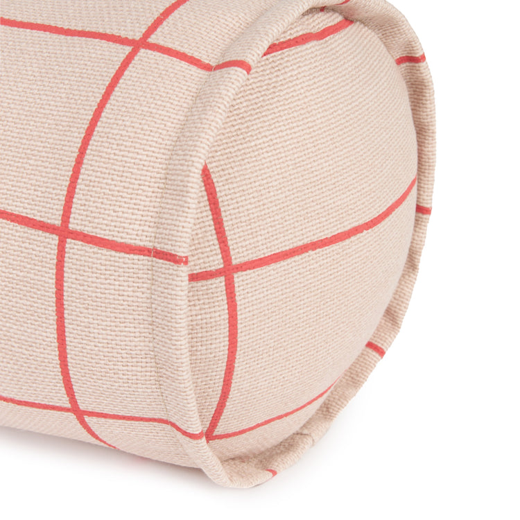 VIBES. Cylinder cushion Pink Red Grid 50x18