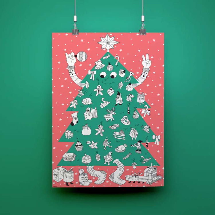 OMY. Αφίσα γίγας για ζωγραφική με  αυτοκόλλητα Χριστουγεννιάτικο Δέντρο