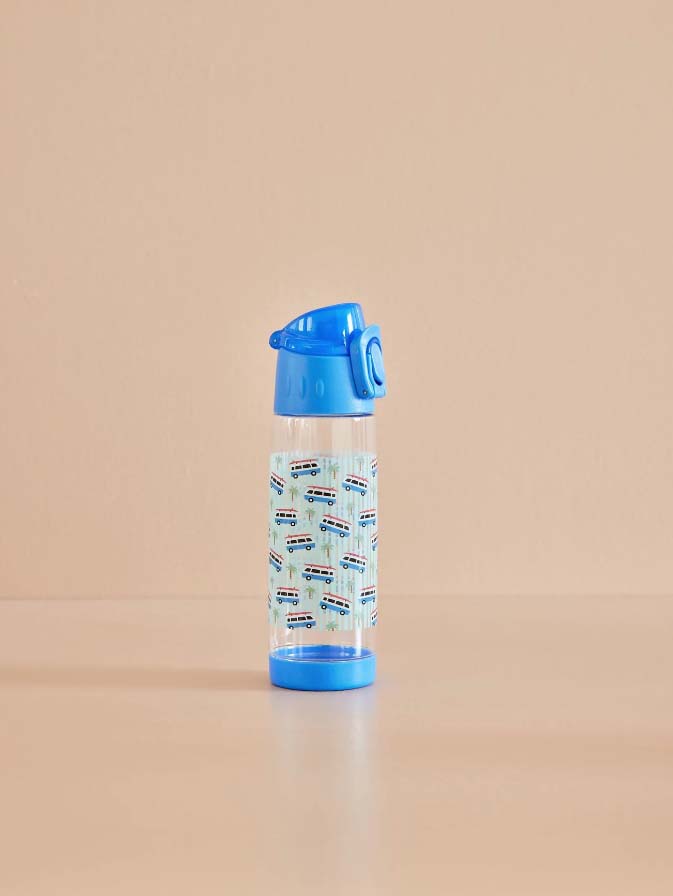 RICE. Plastic Kids Drinking Bottle with Car Print - Blue