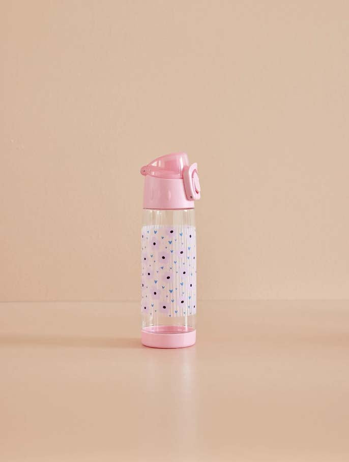 RICE. Plastic Kids Drinking Bottle with Flower Print - Pink