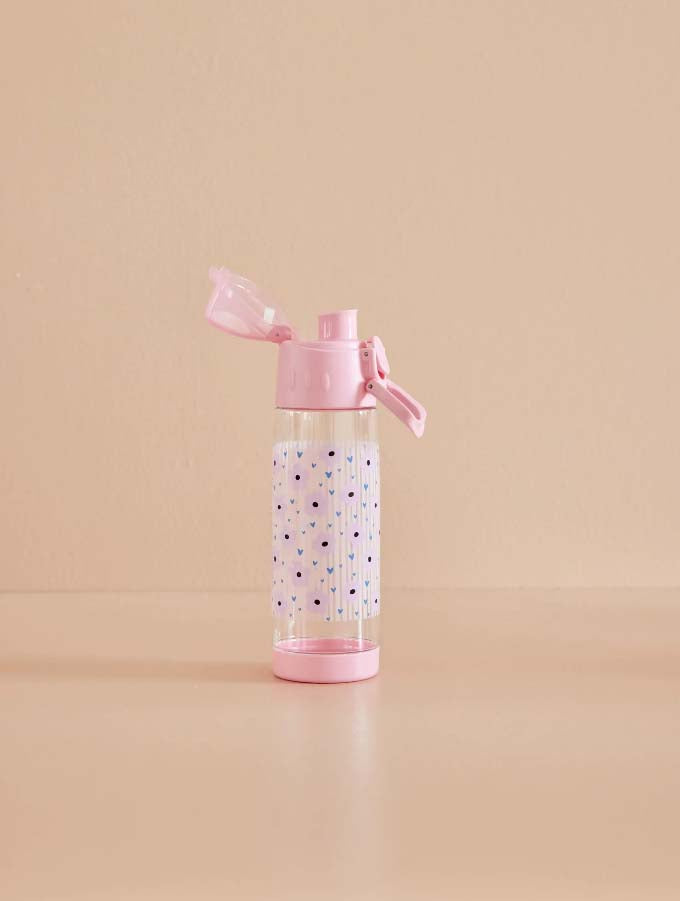 RICE. Plastic Kids Drinking Bottle with Flower Print - Pink