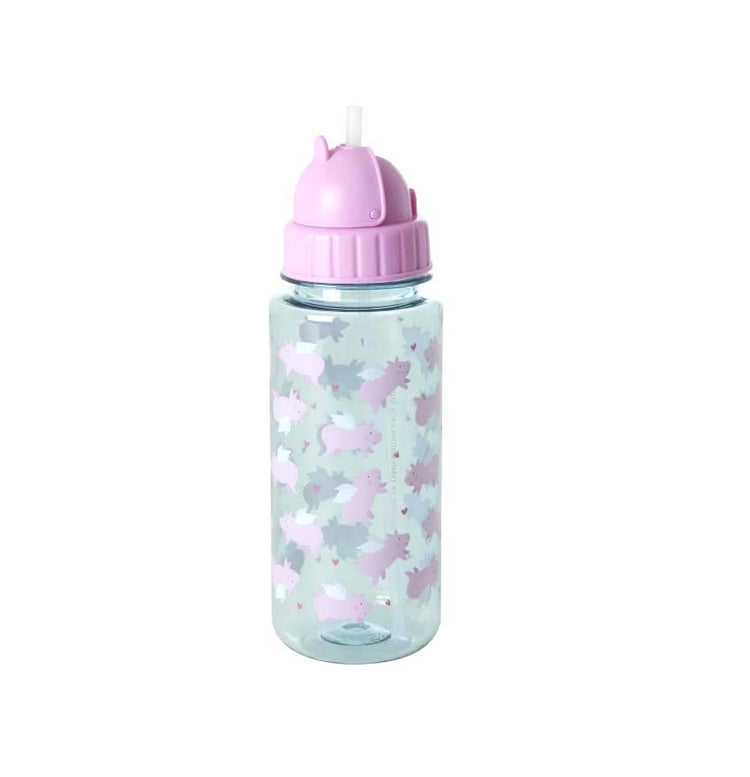 RICE. Plastic Kids Drinking Bottle with Flying Pig Print