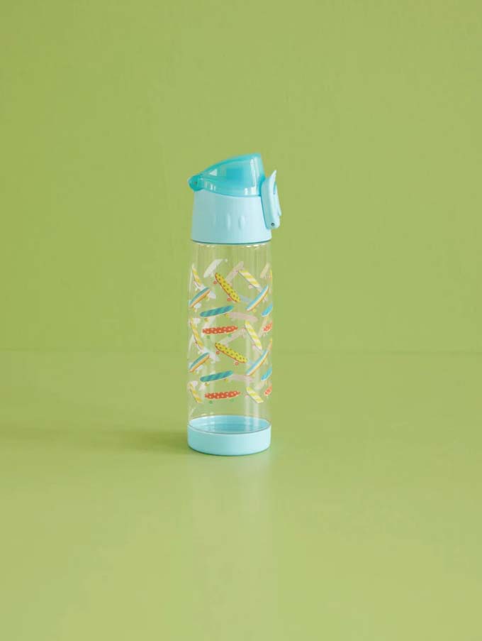 RICE. Plastic Kids Drinking Bottle with Skateboard Print - Blue