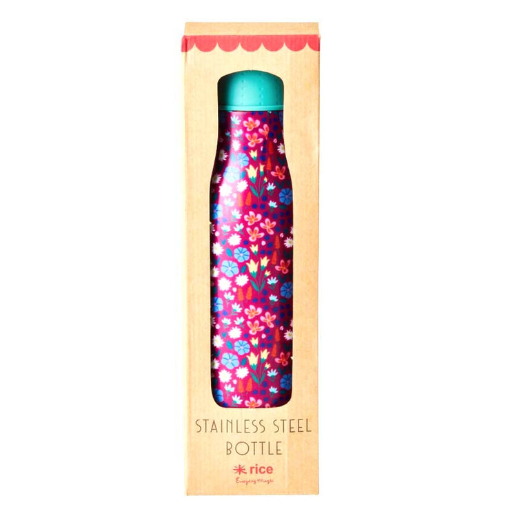 RICE. Stainless Steel Drinking Bottle with Poppy Print
