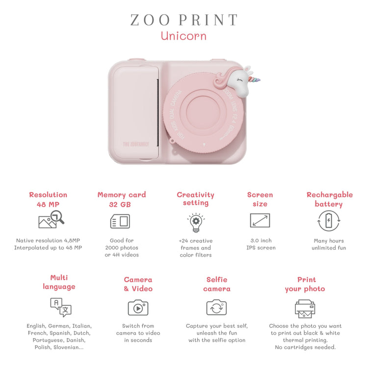 ZOO FAMILY. Zoo print camera Unicorn