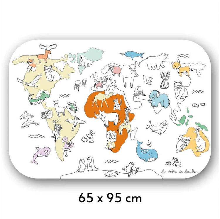 LES DROLES DE BOUILLES. Giant cleanable colouring board World Map