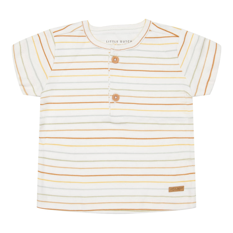 LITTLE DUTCH. Μπλουζάκι κοντομάνικο με κουμπάκια Vintage Sunny Stripes