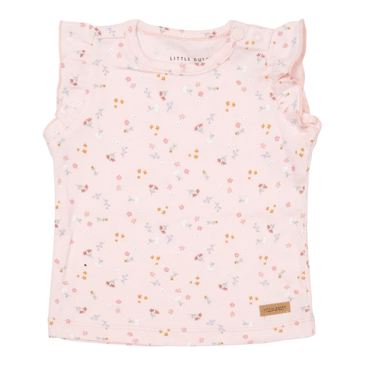 LITTLE DUTCH. Μπλουζάκι κοντομάνικο με βολάν Little Pink Flowers