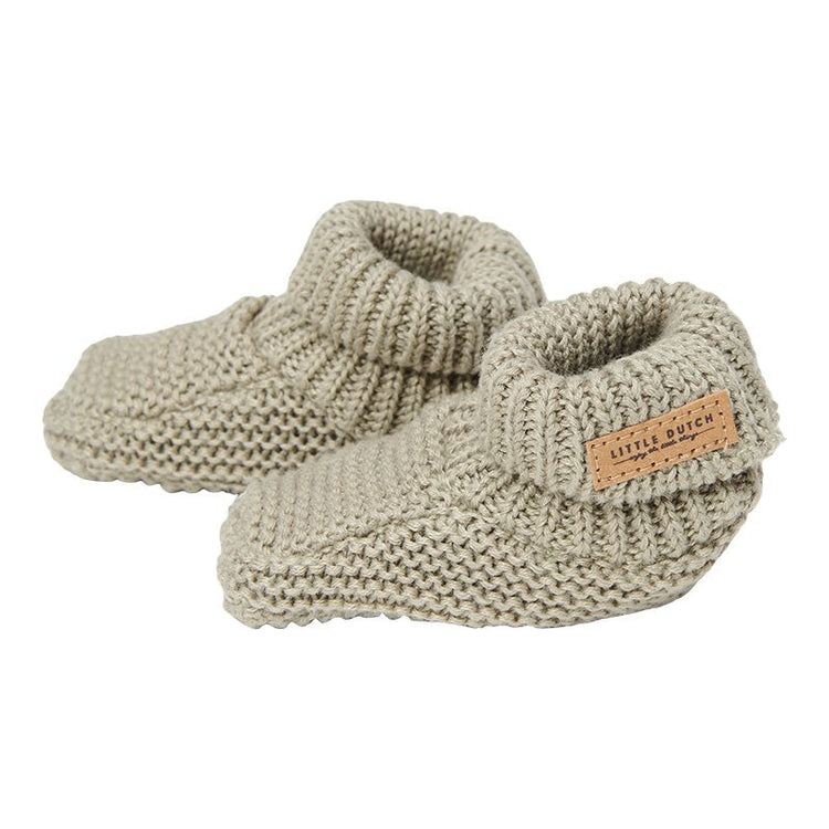 LITTLE DUTCH. Knitted baby booties Olive - size 2