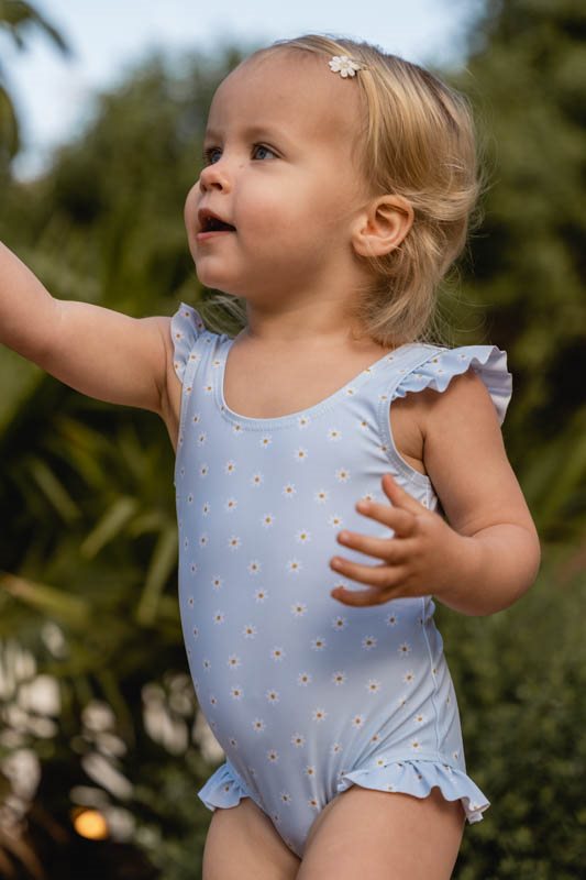 LITTLE DUTCH. Bathsuit ruffles Daisies Blue - 62/68