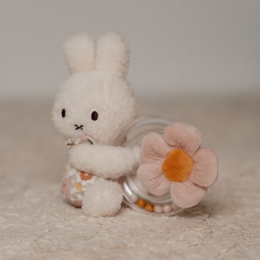 LITTLE DUTCH. Υφασμάτινη κουδουνίστρα με κρίκο Miffy Vintage Little Flowers